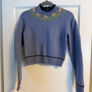 Zara Blue Sweater with Floral Embroidery